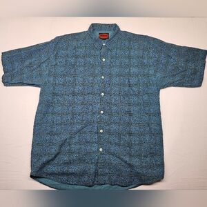 Vintage Shah Safari Blue‎ Patterned Casual Button-Down Shirt